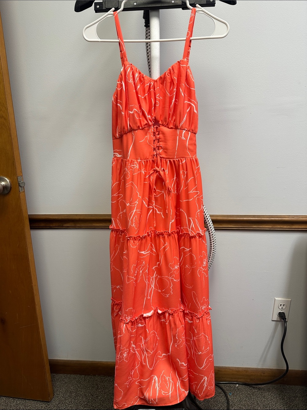 Grace Karin Coral Maxi Dress with White Floral Print